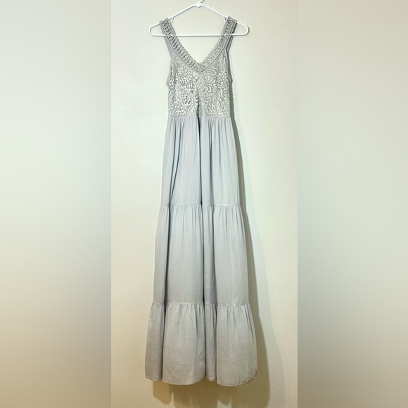 Sundance Maxi Dress Gray Embroidered Sequins Sleeveless Lined New Womens XS - Picture 1 of 7